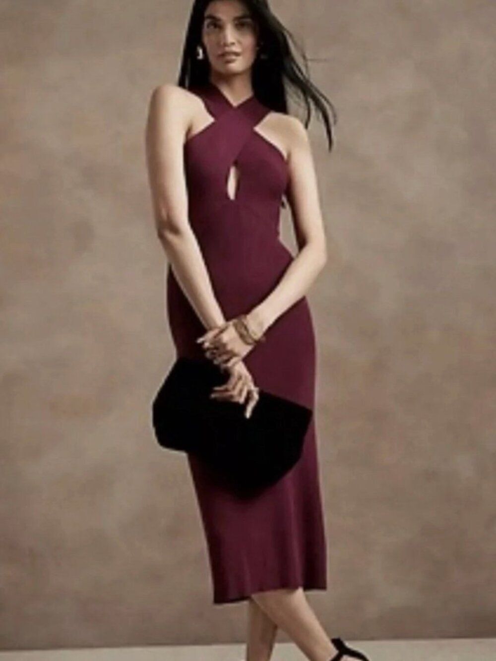 NWT Banana Republic Lenzing Ecovera Serene Halter Sweater Dress Sz S Burgundy